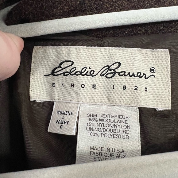 Vintage Eddie Bauer Wool Tweed Field Jacket Coat Women’s L USA Made Brown Cargo - Picture 11 of 12